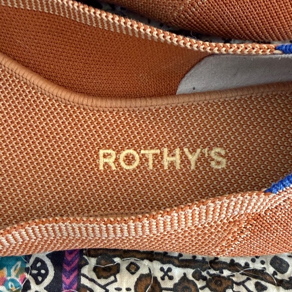 Rothy's Pointed Knit Flats in Chestnut Brown with Blue Trim - Picture 2 of 4